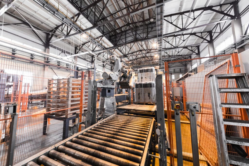 Manufacturing factory, modern high-tech production Modern operational plant equipment assembly line producing fiberglass heavy industry machinery metalworking workshop concept
